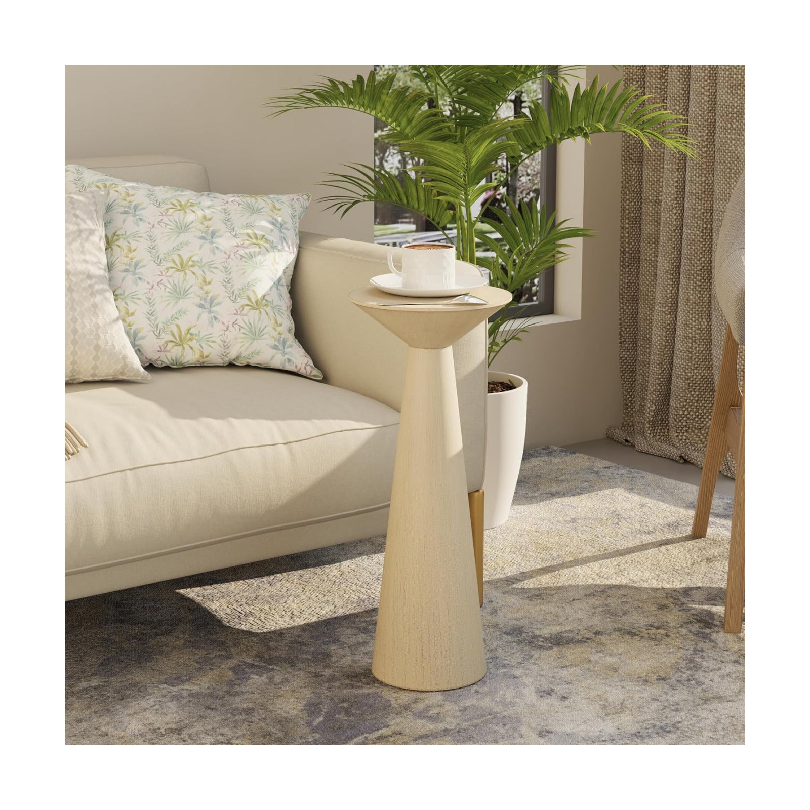 Farmhouse Tall Pedestal End Table Small Solid Wood Martini Table Plant Stand / Light Natural Wood