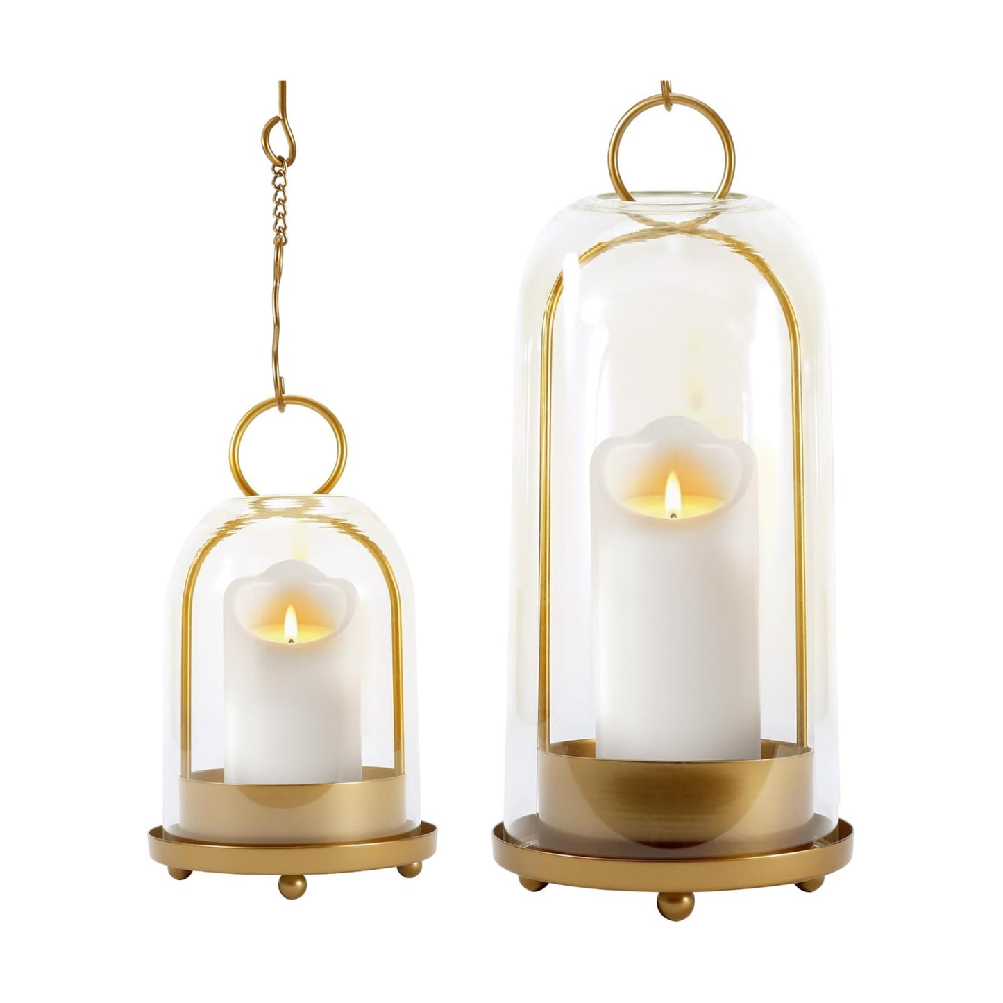 Hurricane Glass Candle Holders, Large & Medium Brass Lanterns Hurricane Candlestick Holder for Pillar Candles Vintage
