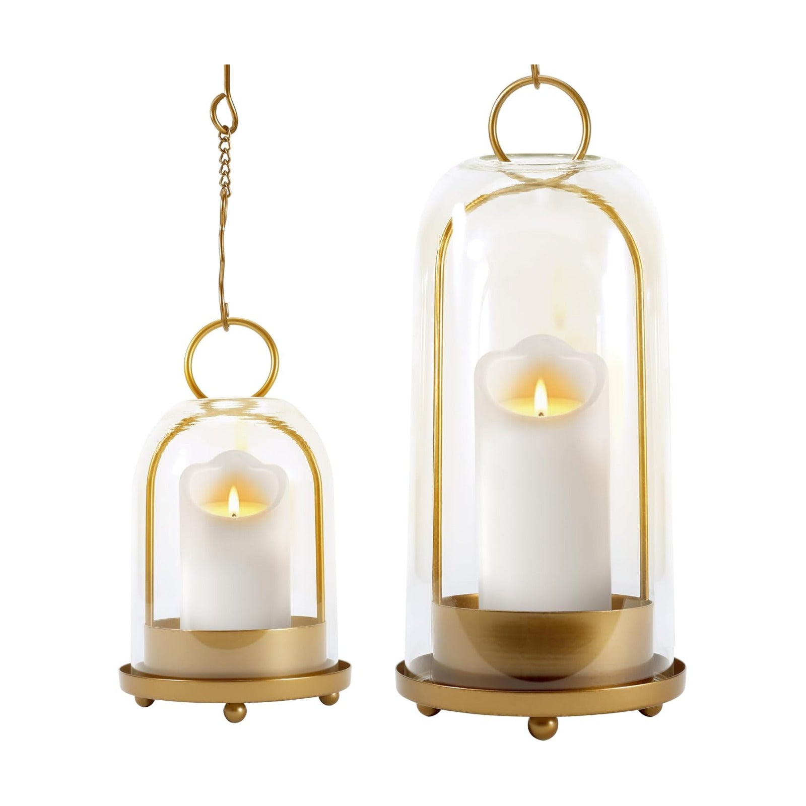 Hurricane Glass Candle Holders, Large & Medium Brass Lanterns Hurricane Candlestick Holder for Pillar Candles Vintage