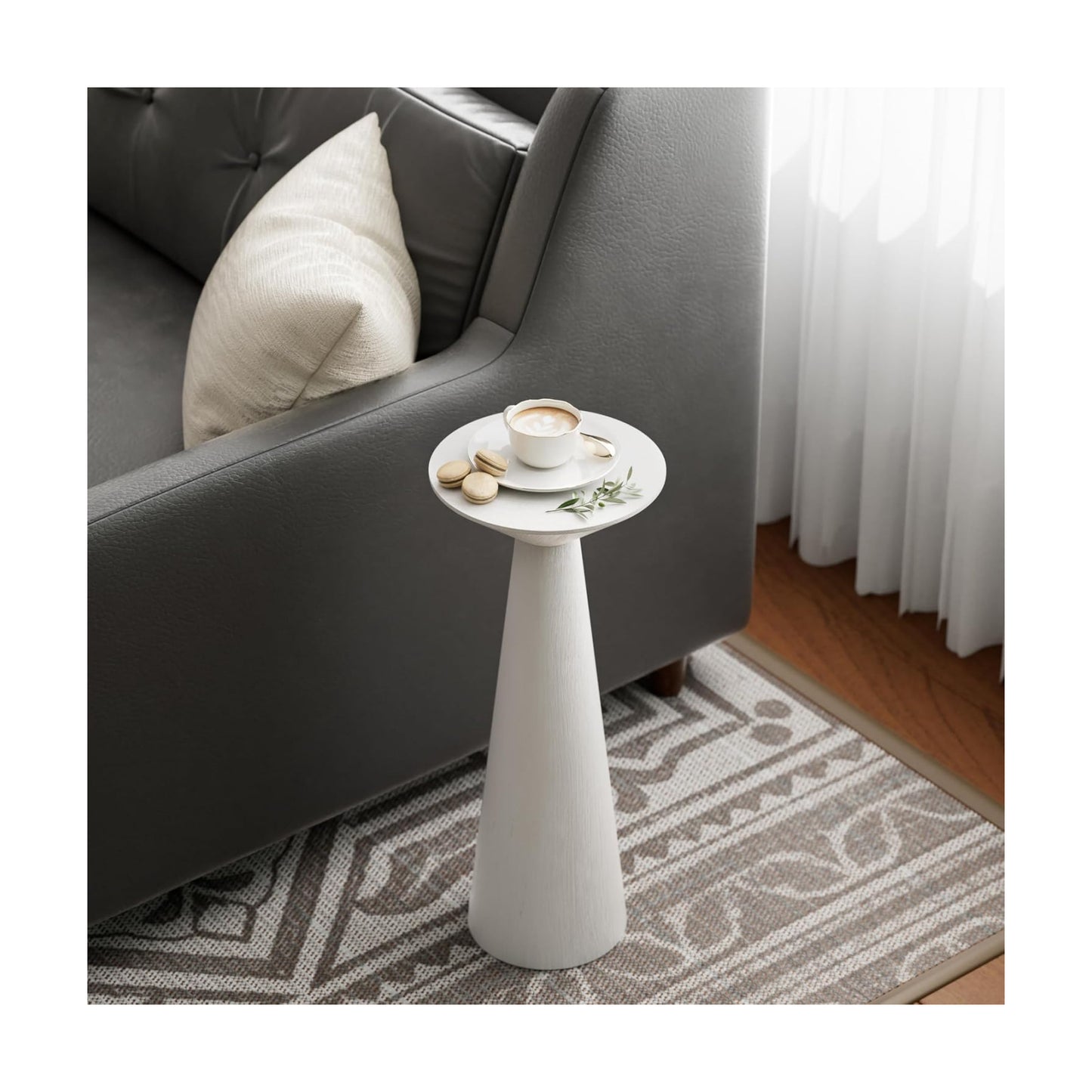 Farmhouse Tall Pedestal End Table Small Solid Wood Martini Table Plant Stand Modern Round / White