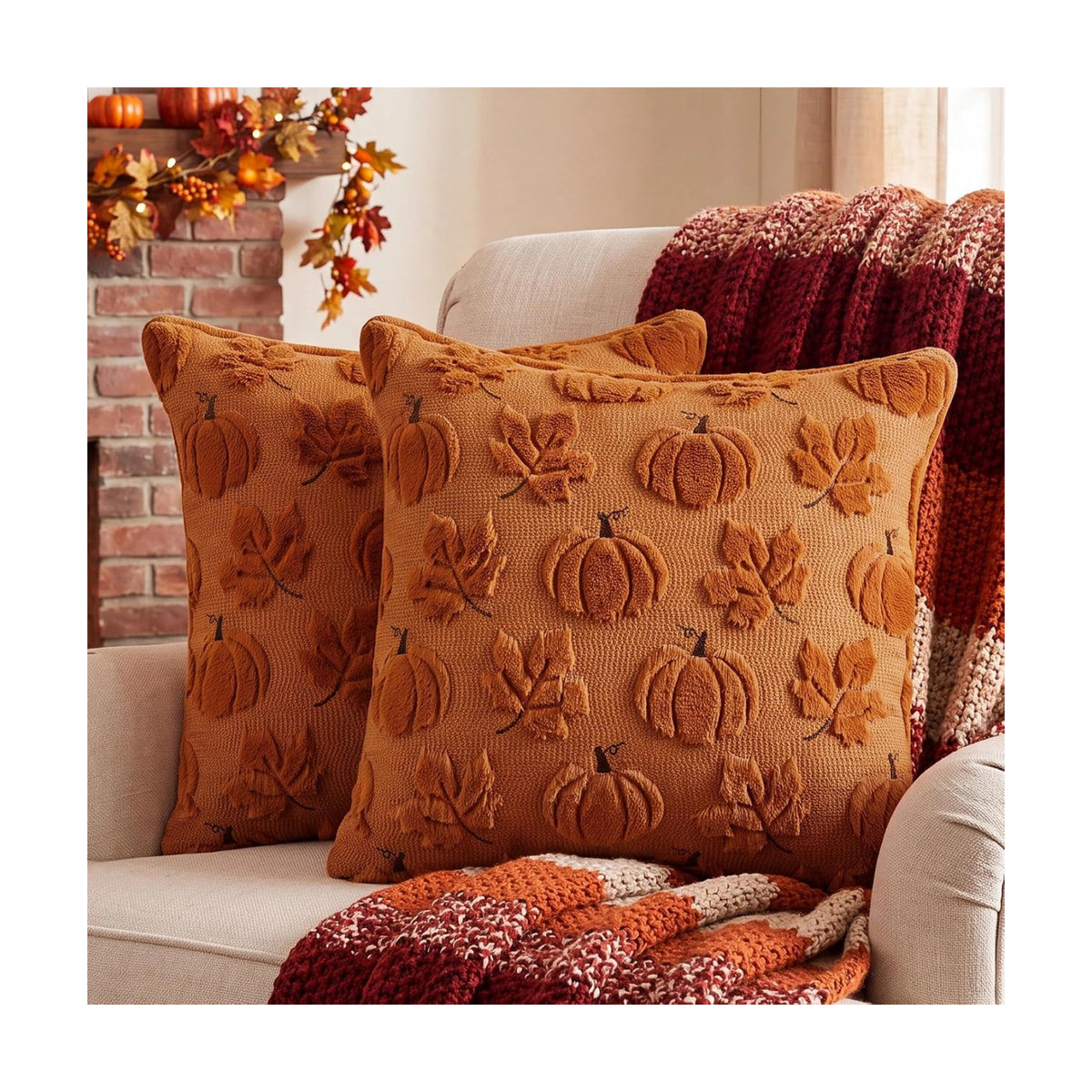 Fall Throw Pillow Covers 18x18 Set of 2 Double-Sided Maple Pumpkin Covers