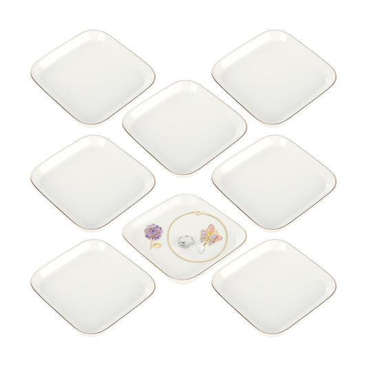 Ceramic Jewelry Tray in Jewelry Dish for Women / White Square / 4.4 Inch / Set of 8