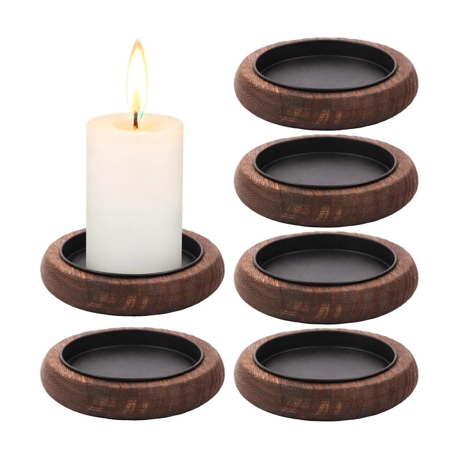 Vintage Wood Candle Trays / Black / 3.9 Inch / Set of 6