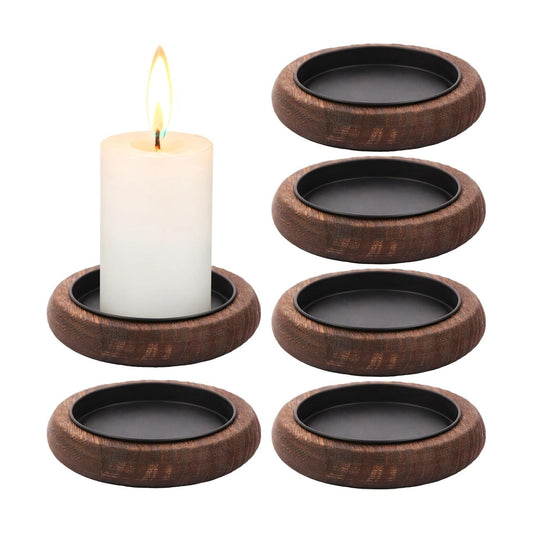 Vintage Wood Candle Trays / Black / 3.9 Inch / Set of 6