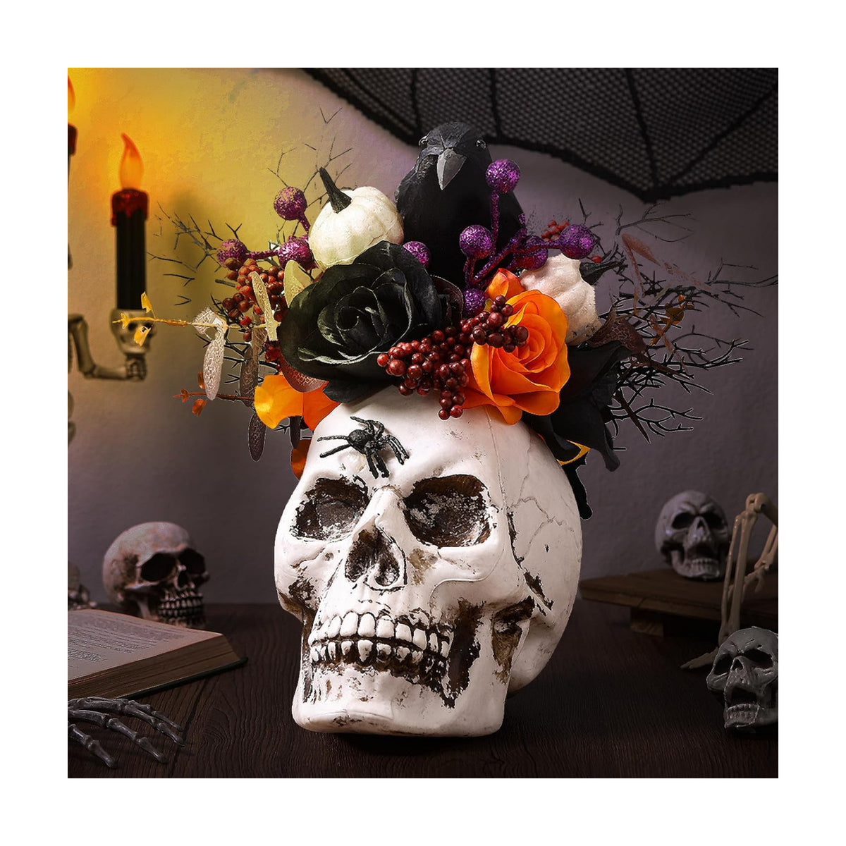 Daifunli Halloween Table Centerpieces Decorations, Skeleton Head Crow