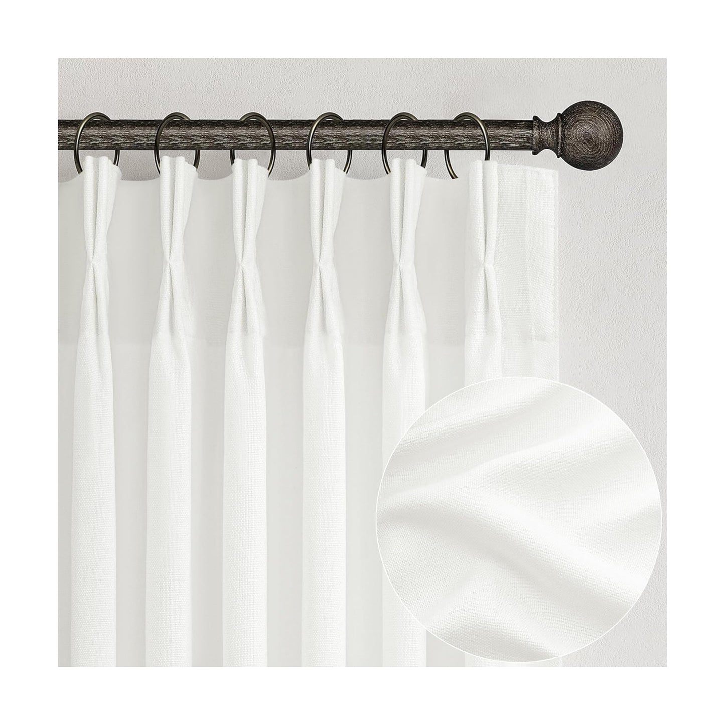 PleatedDrapes Pure White Semi Sheer Curtains 100 Inches Long for Kids Room, Pinch Pleat Neutral Thick Linen Privacy