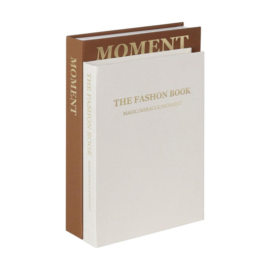 Linen Fake Books / Brown+white / Set of 2