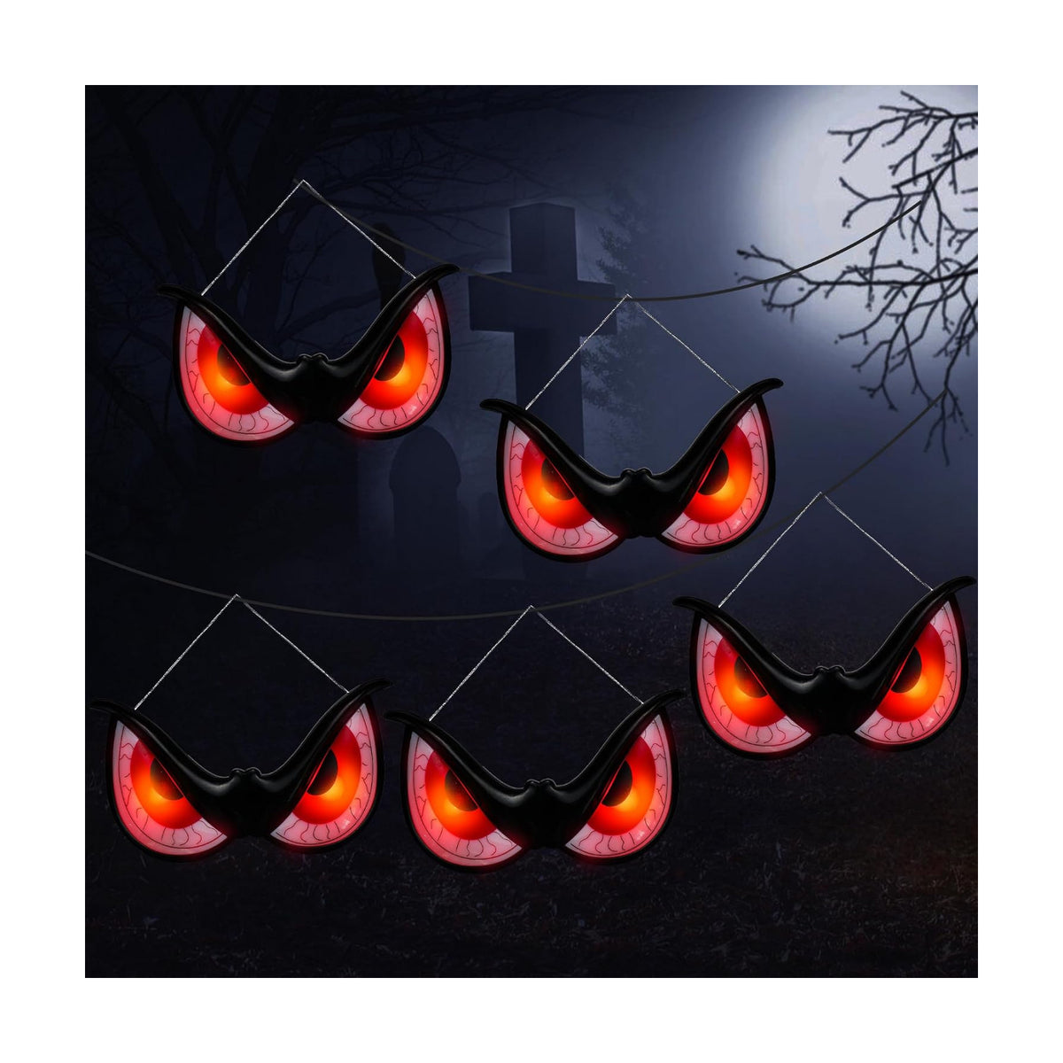 WBao Halloween Decorations Outdoor Flashing Spooky Halloween Eyes Lights, Realistic Glowing Eyes with 3 Light Modes & Timer, Waterproof Battery Operated Eyes for Windows, Trees, Graveyard Decor, 5Pack