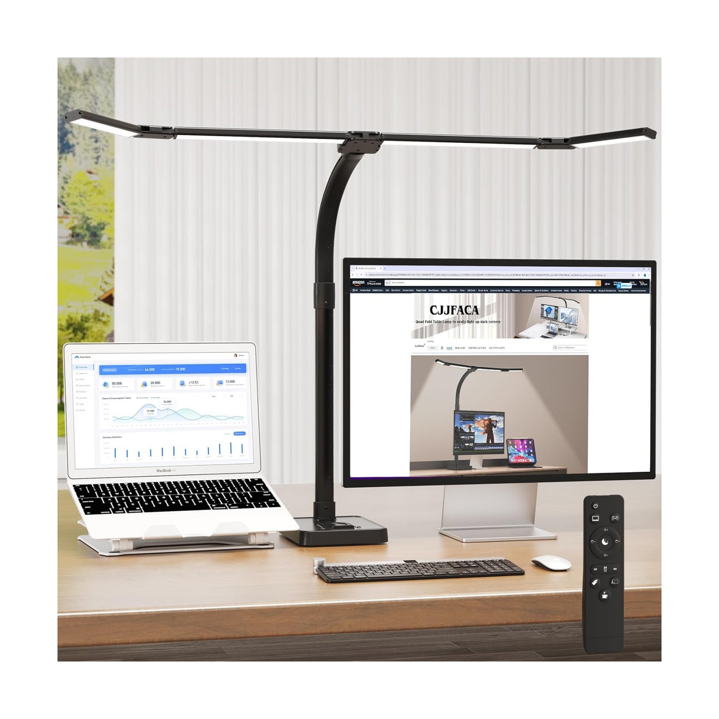 LED Desk Lamp for Home Office, Eye-Caring Desk Light with Remote,Adjustable Flexible Gooseneck,Adjustable Gooseneck