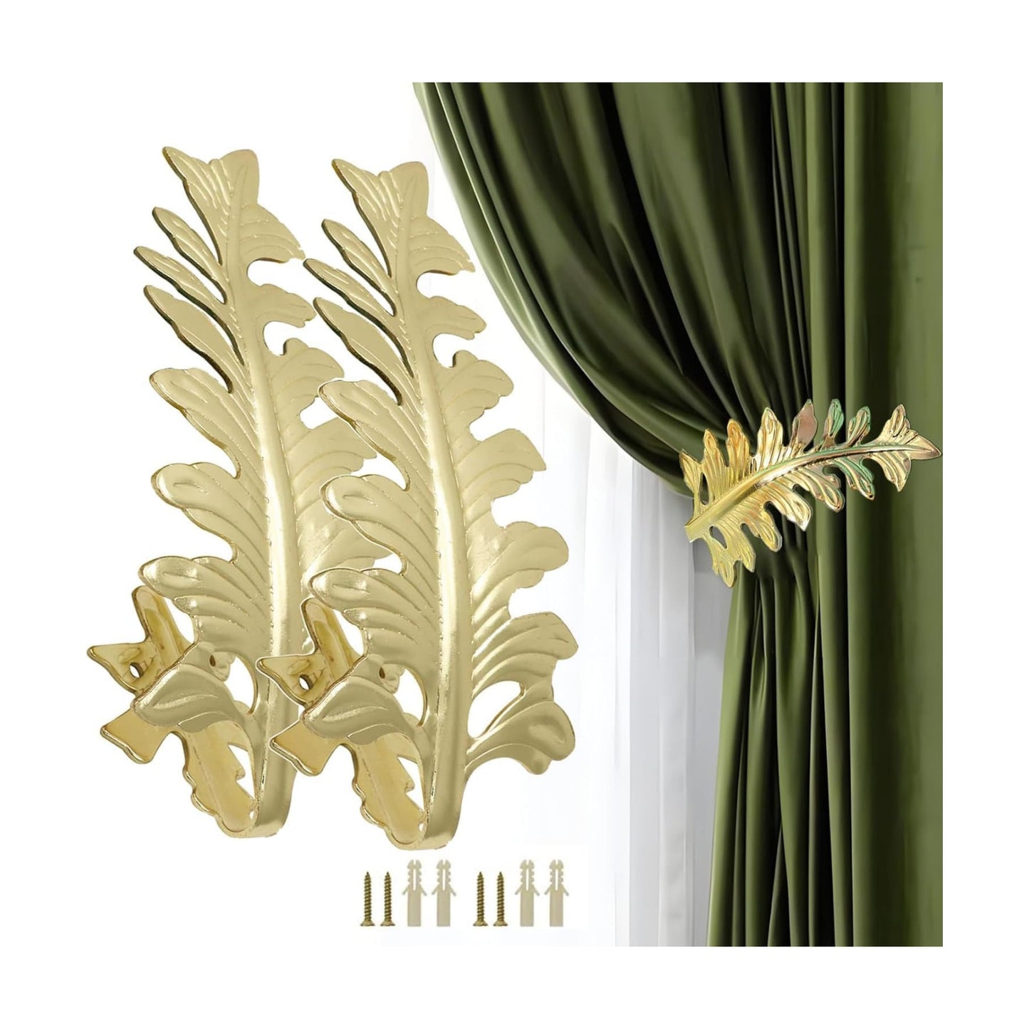 Bitray 6P Gold Vintage Leaf Curtain Tiebacks Wall Curtain Drapery Holdback | Zinc Alloy | 7.87" Length | Tie Back Hook