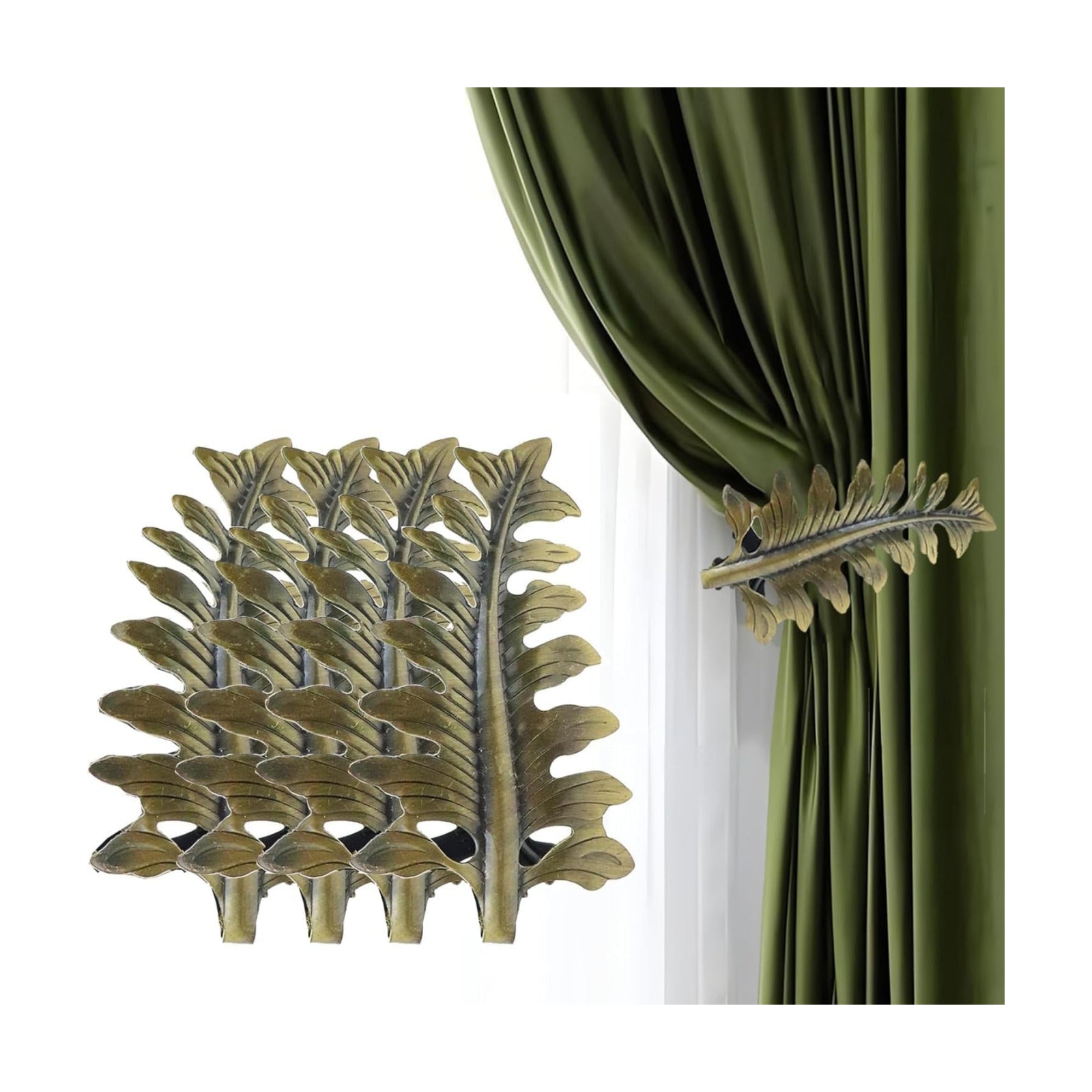 Bitray 4PCS Curtain Holdbacks Vintage Leaf Shaped Curtain Drapery Tie Back | Zinc Alloy | 7.87in Length, Bronze Tone