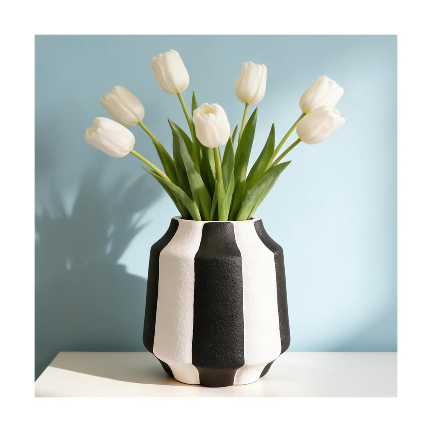 White Striped Ceramic Vase / Black
