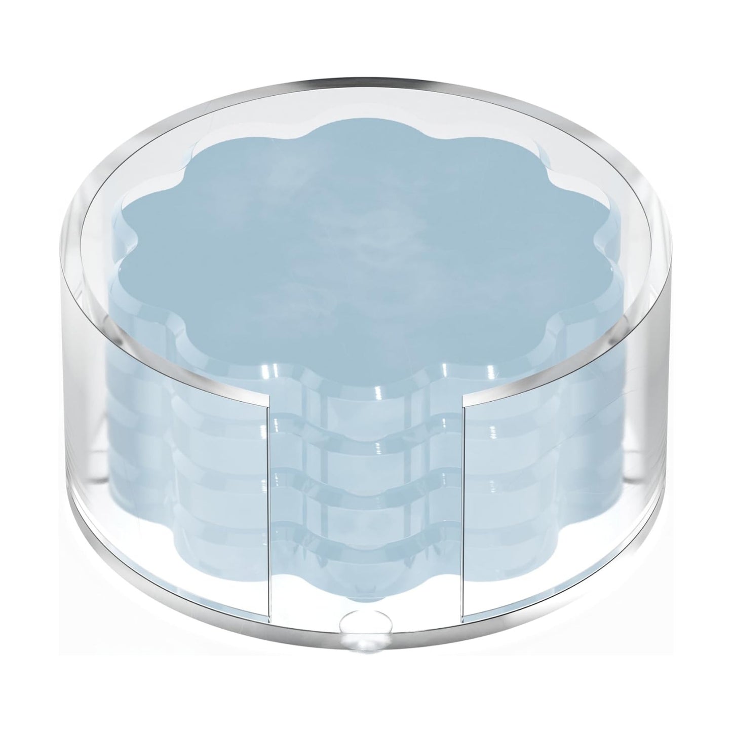 Holder / Scalloped Acrylic Drink Coaster Set 4‑Pack / Light Blue