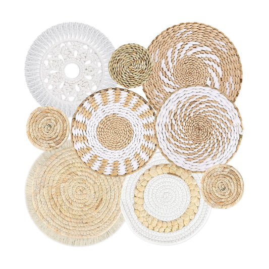 Boho Wall Basket Decor Hanging Woven Wall Basket Art Decor Rattan Wicker / Light Color / Set of 9