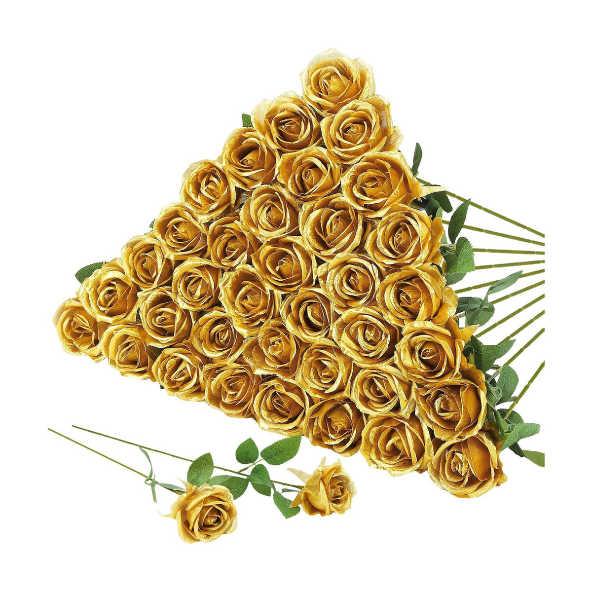 36 Pcs Gold Artificial Roses with Long Stems