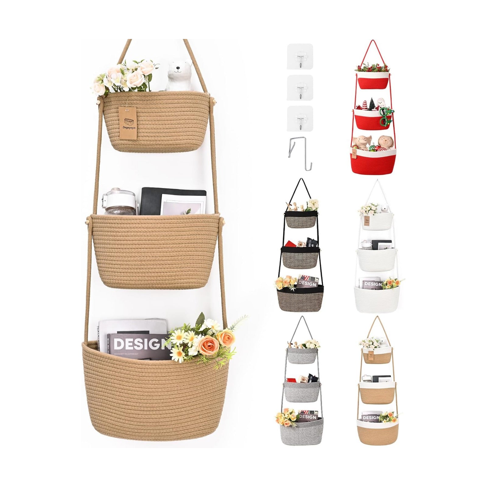 3-Tier Woven Wall Basket / Classic / Jute