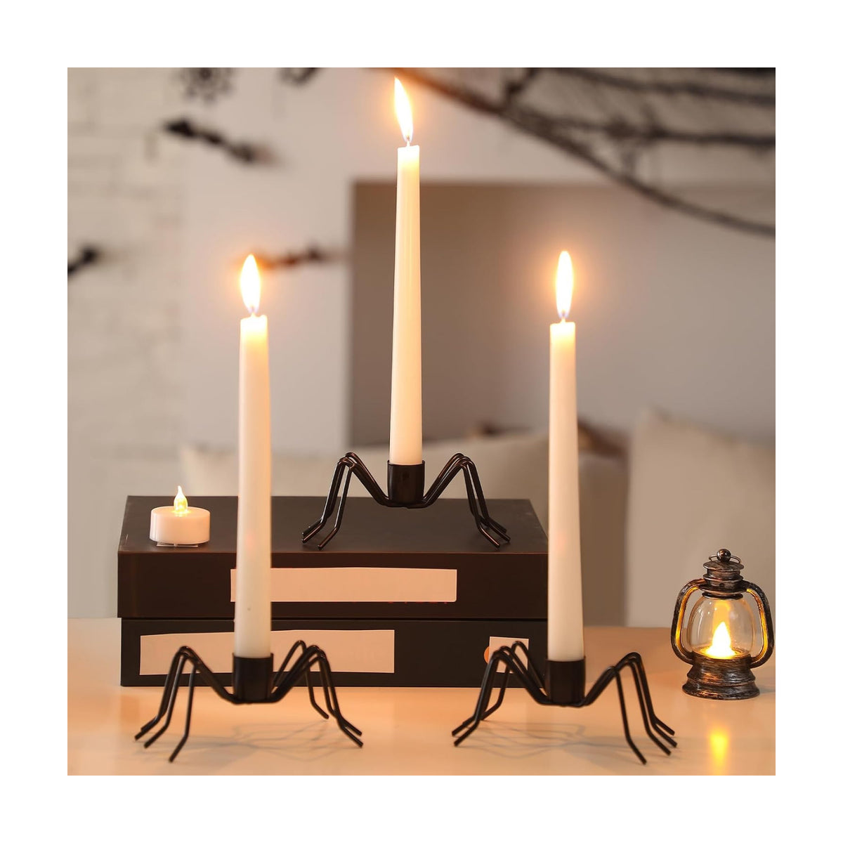 Mumufy 3 Pack Black Spider Taper Metal Candle Holders Halloween Candlestick Holders Spider Candle Stick Holder Fits 3/4 Inch Candles for Halloween Dining Table Home Spooky Party Decor