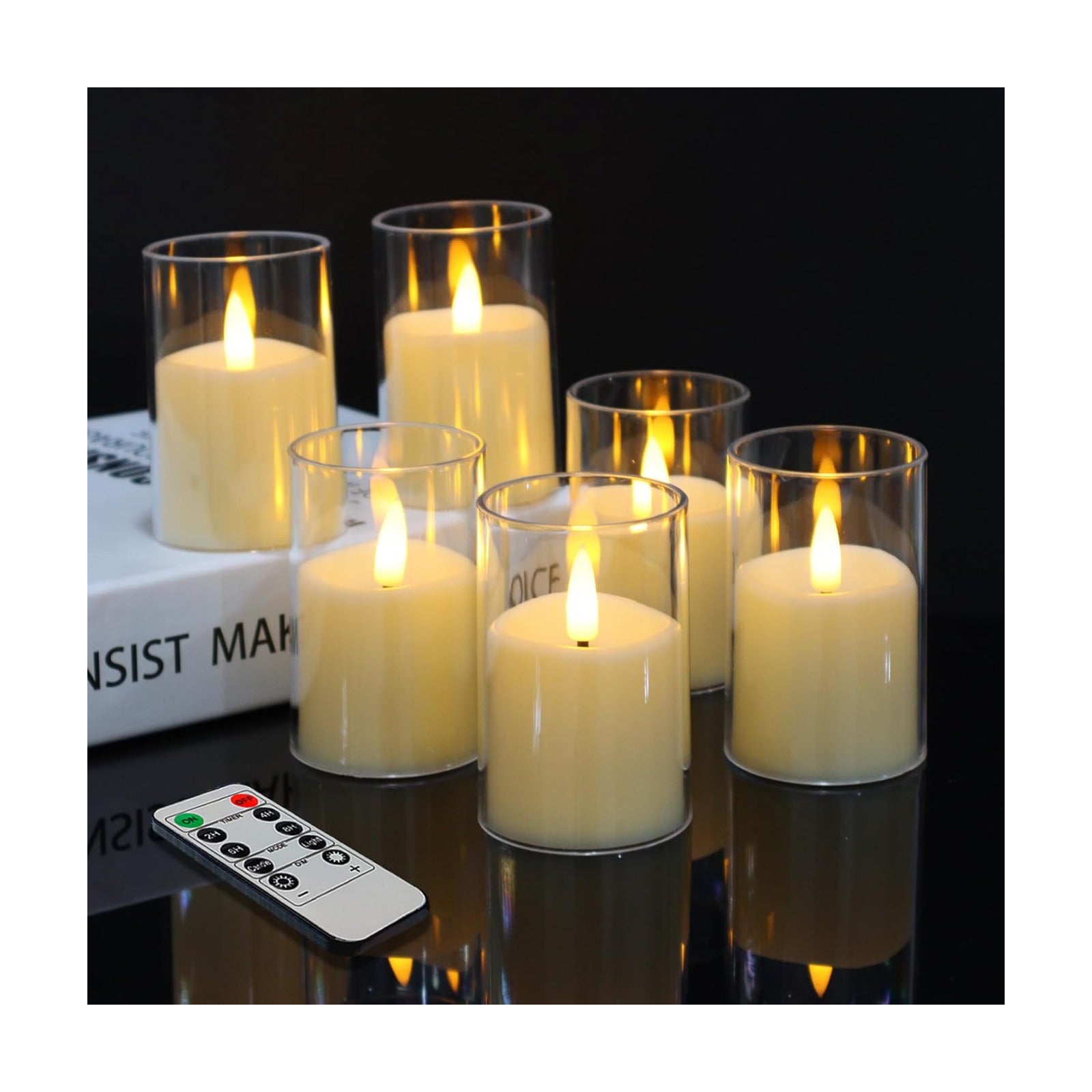 6 Pack Flickering Flameless Votive Candles with Timer and Remote, Battery Operated Long Lasting 300+ Hours, Small