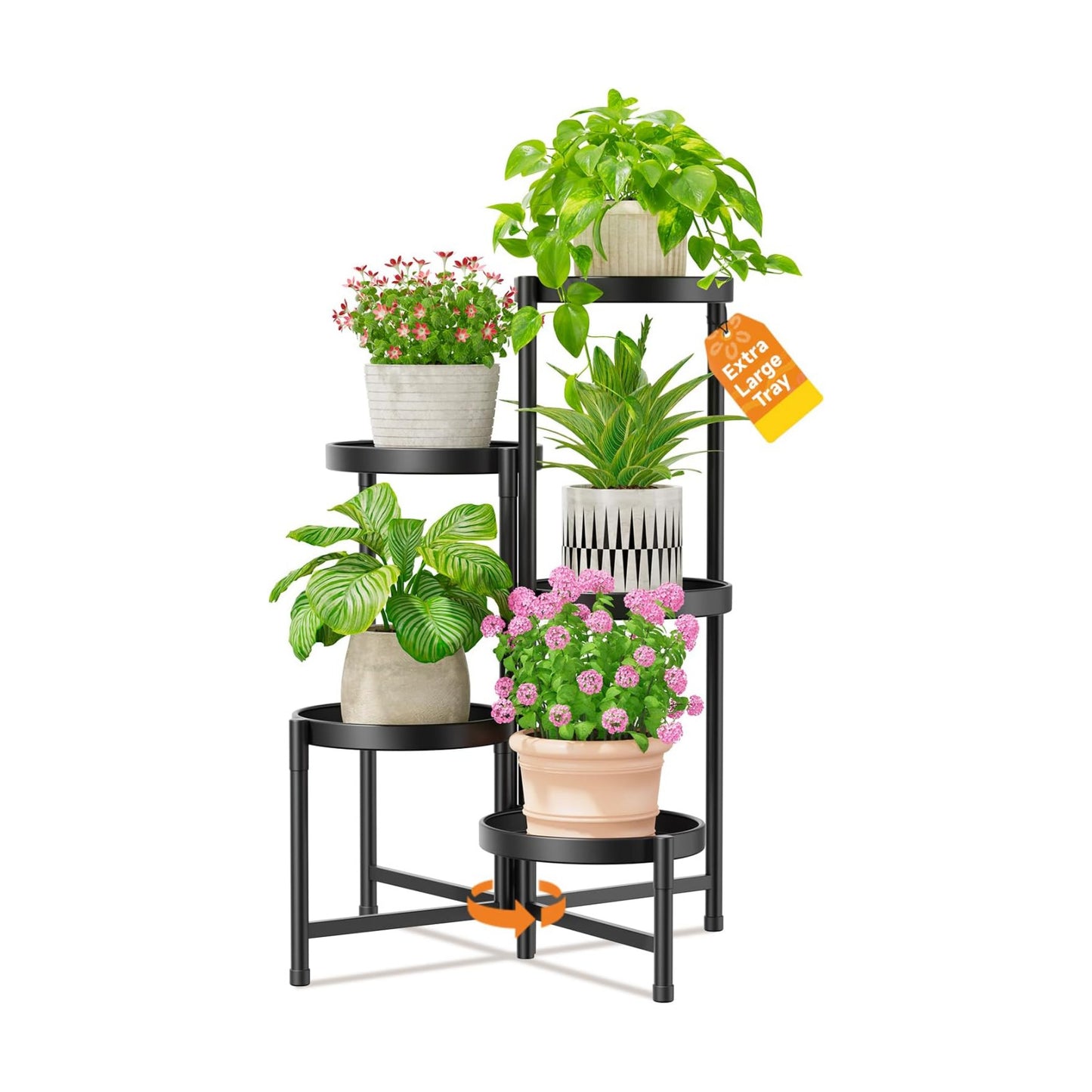 LASZOLA Plant Stand Indoor with 10 Inch Large Metal Tray, 5 Tier Black | Corner Tall Folding Flower Display Rack