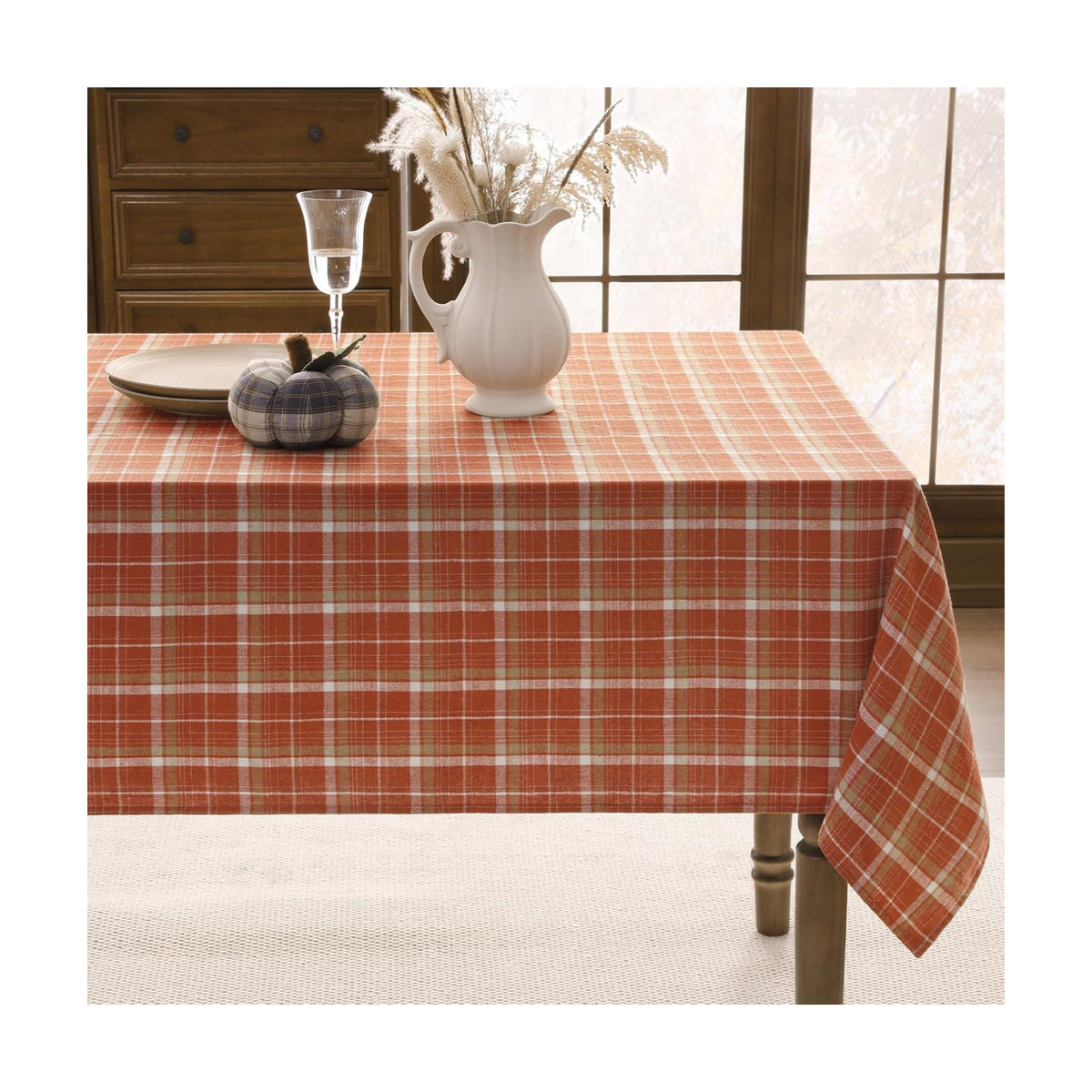 Romanstile Fall Checkered Tablecloth Square, 54 x 54 Inch, Orange