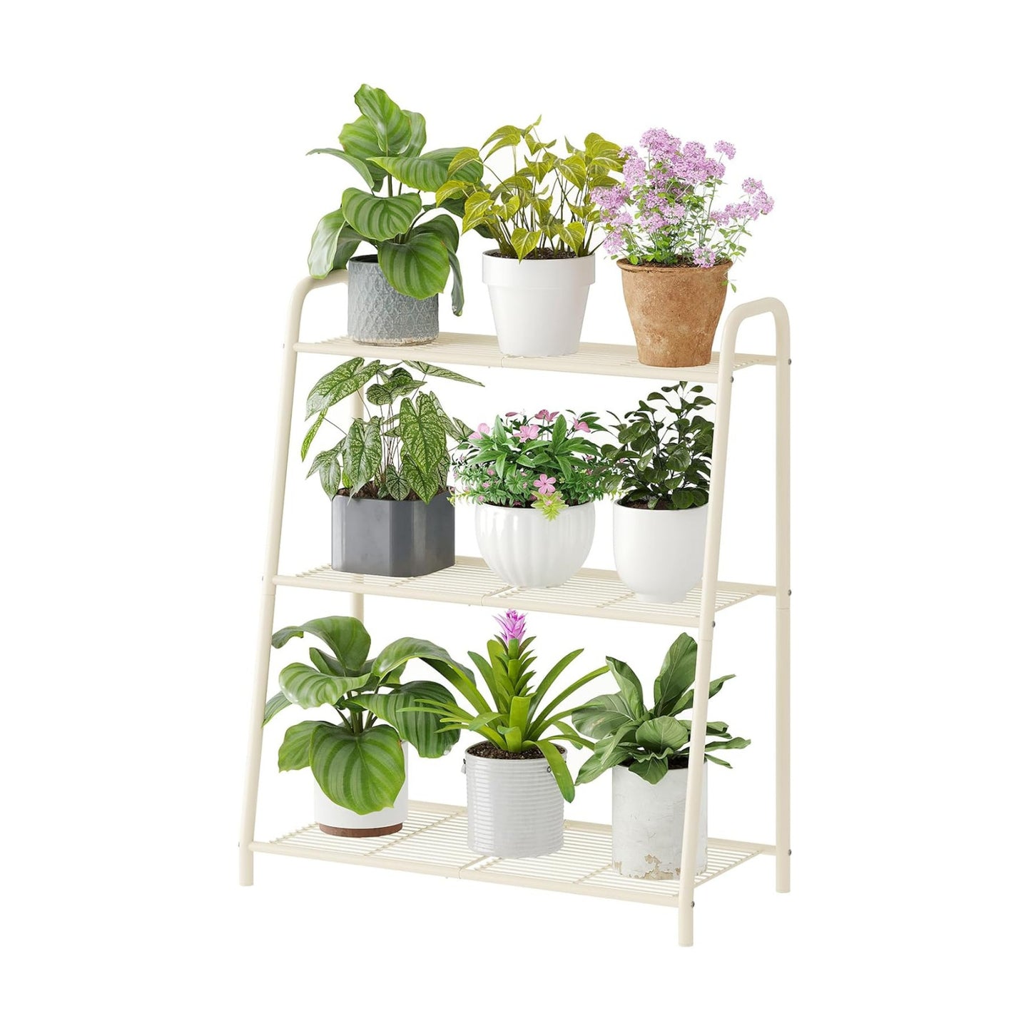 3-Tier Corner Plant Stand, Metal Black Flower Pot Rack, Indoor Outdoor Heavy Duty Shelf (Cream, 3 Tier)