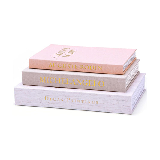 Linen Decorative Books / Linen & Ivory & Pink / Set of 3
