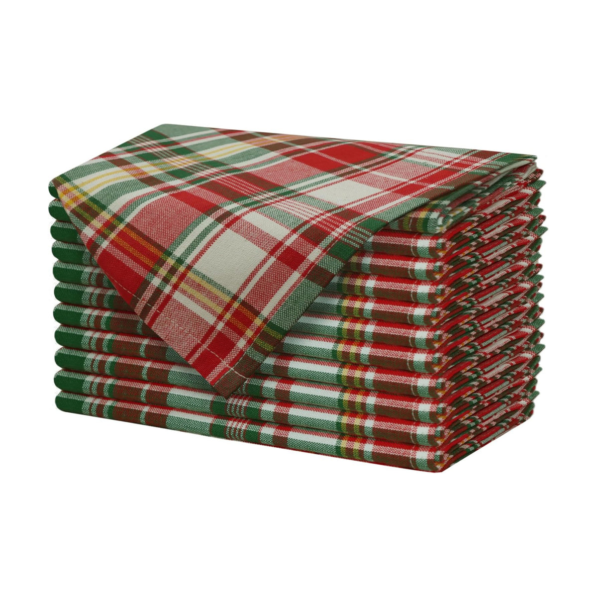 COTTON CRAFT Christmas Tartan Plaid Cloth Napkins - 12 Pack 100% Cotton
