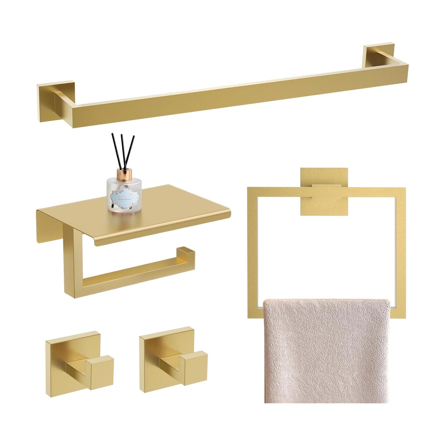 YACVCL Brushed Gold Bathroom Hardware Accessorie Set 23.6 Inch Towel Bar Set 5-Pieces Towel Rack&Holder Set for