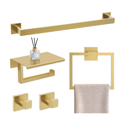 YACVCL Brushed Gold Bathroom Hardware Accessorie Set 23.6 Inch Towel Bar Set 5-Pieces Towel Rack&Holder Set for