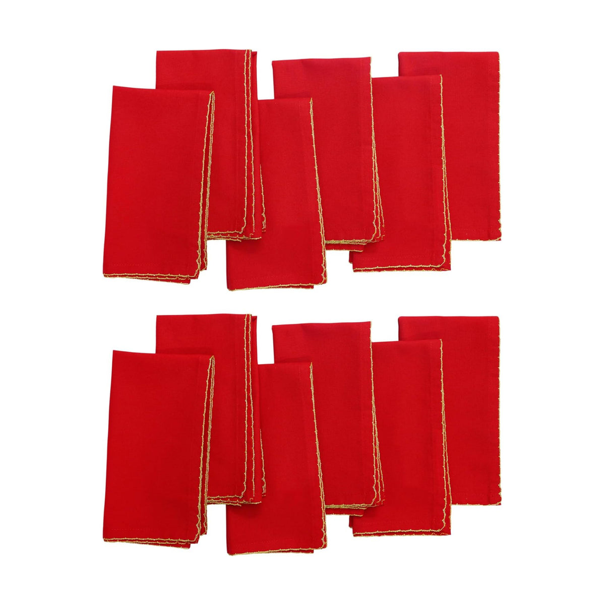 COTTON CRAFT Red Cloth Napkins with Gold Trim - 12 Pack Christmas Napkins