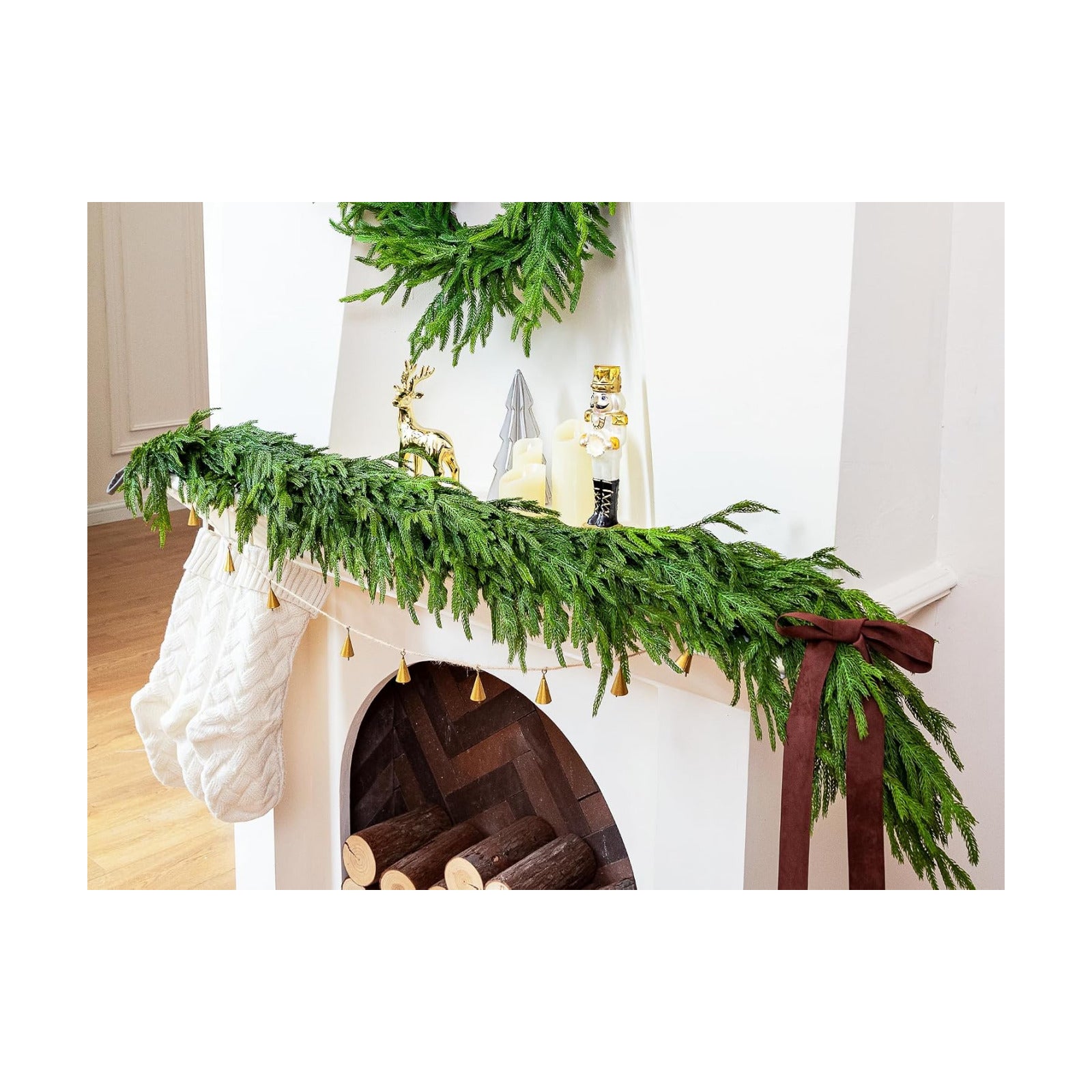 72" Extra Full Norfolk Pine Garland Realistic Christmas Garland Cedar Garland for Mantle Stairs Table Wall Fireplace