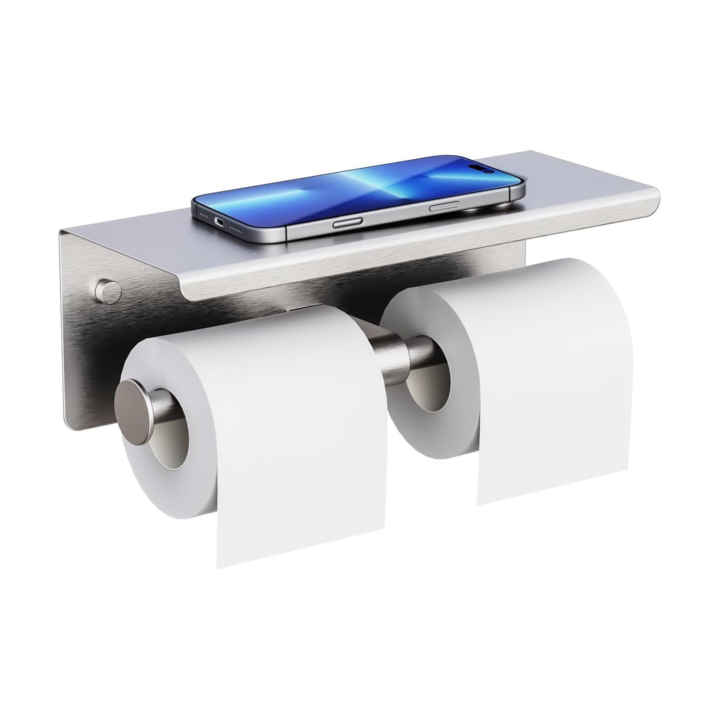 Double Toilet Paper Holder with Shelf, Wall Mount Tissue Roll Holder for Bathroom, 304 Stainless Steel Commercial