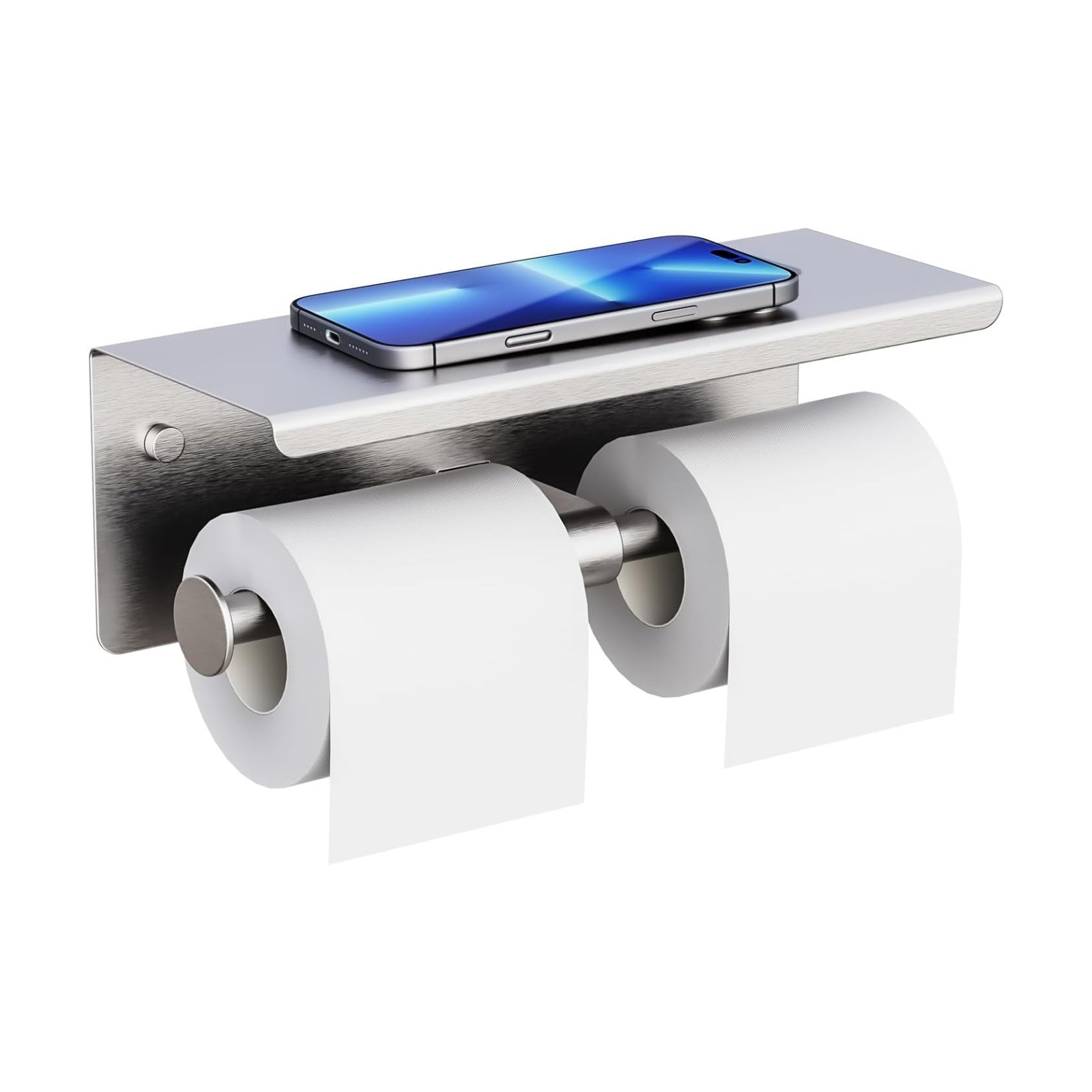 Double Toilet Paper Holder with Shelf, Wall Mount Tissue Roll Holder for Bathroom, 304 Stainless Steel Commercial