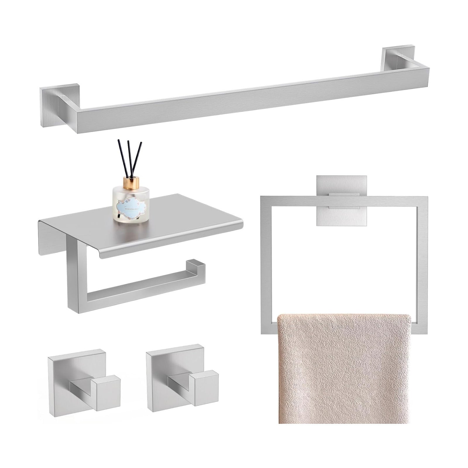 YACVCL 5 Pieces Brushed Nickel Bathroom Accessorie Set 23.6 Inch Towel Bar Set SUS304 Stainless Steel Towel Holder Set