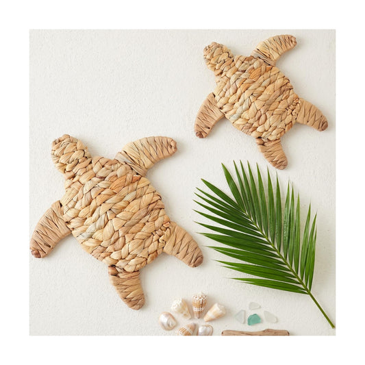 Sea Turtle Beach Theme Decor 2 Size Handmade Wicker Turtle Wall Decor Sea Life Hanging / Set of 2