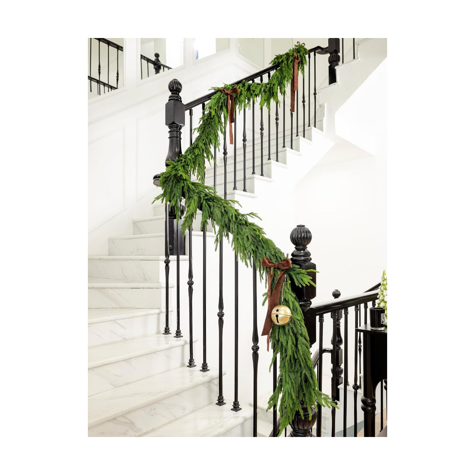 15FT Christmas Garland Real Touch Norfolk Pine Garland Winter Pine Garland for Mantle Stairs Railing Table Fireplace