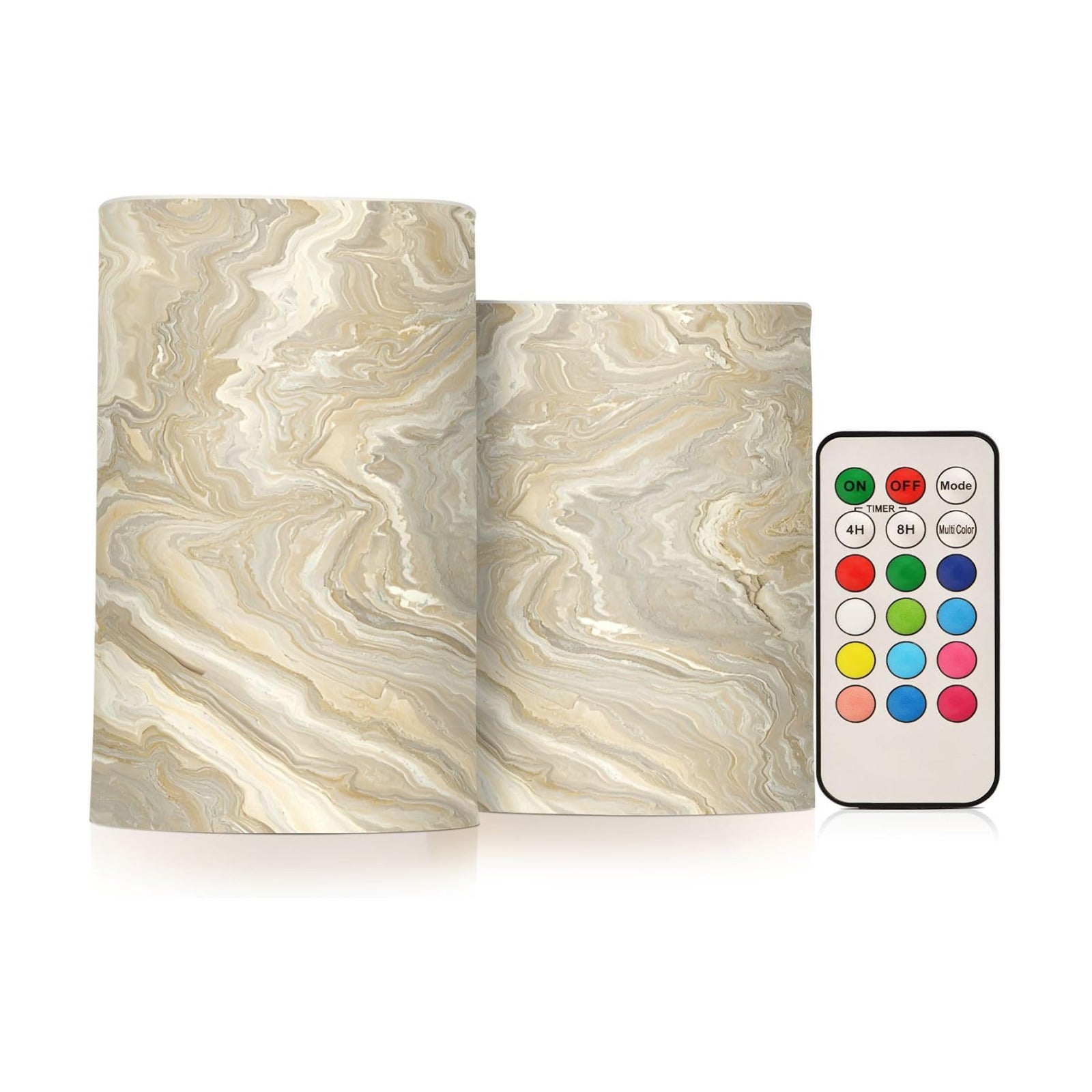 Flickering Flameless Candles, Gold Tile Marble LED Candles with Remote Timer, Set of 2 Battery Operated Candle for