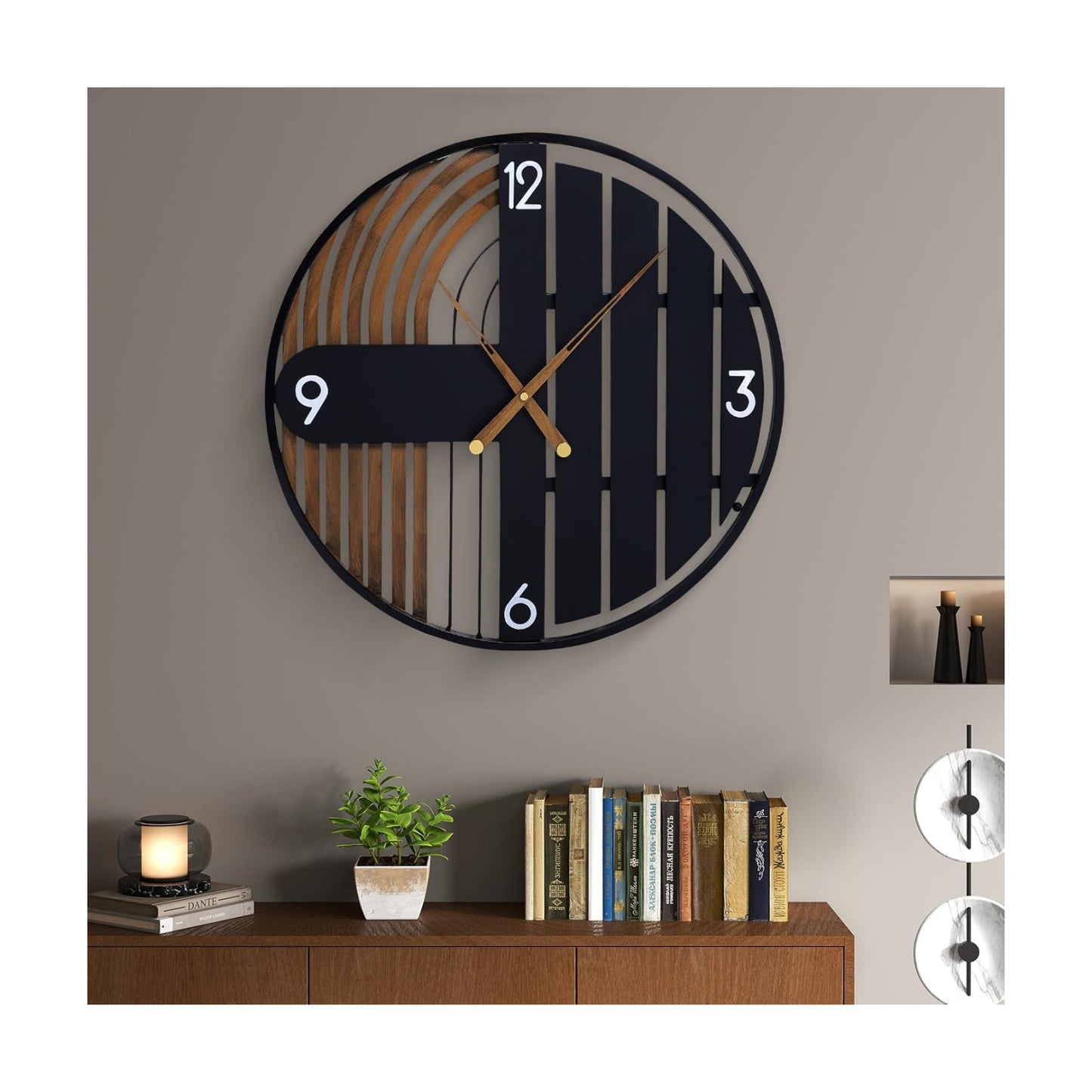 20 Inch Round Wall Clock Wood Silent Non-Ticking Battery Operated | Rustic Farmhouse Decorative Clocks for Home Decor