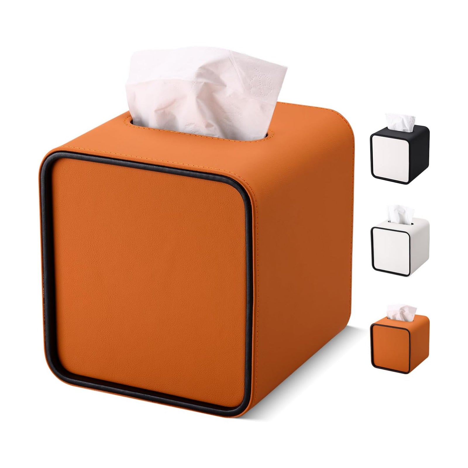 PU Leather Tissue Box Holder / Orange / Square