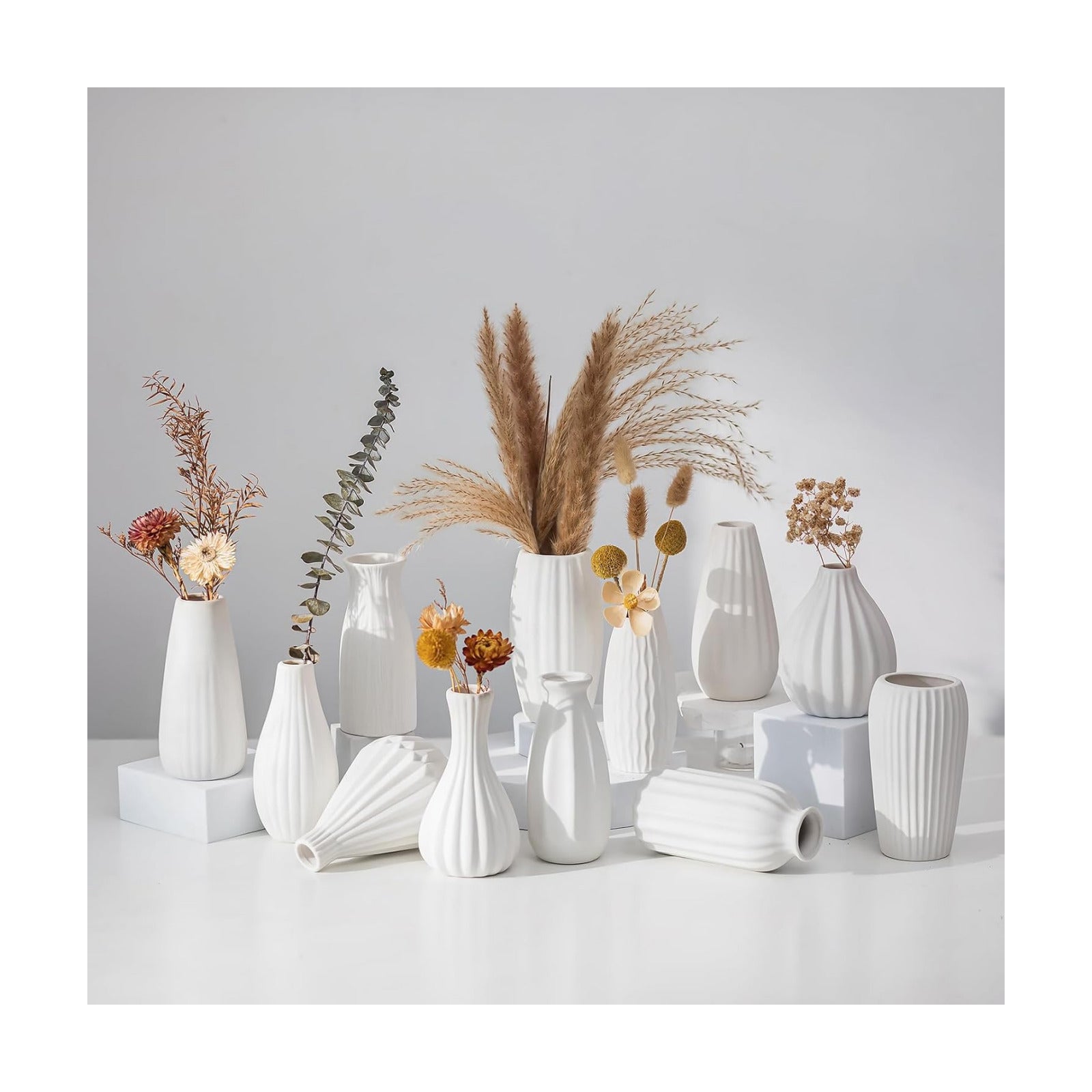 Ceramic Vase / Small Bud Vases for Flowers / White / Set of 12