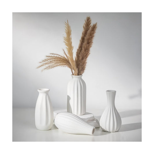 Ceramic Vase / Small Bud Vases for Flowers / White / Set of 4