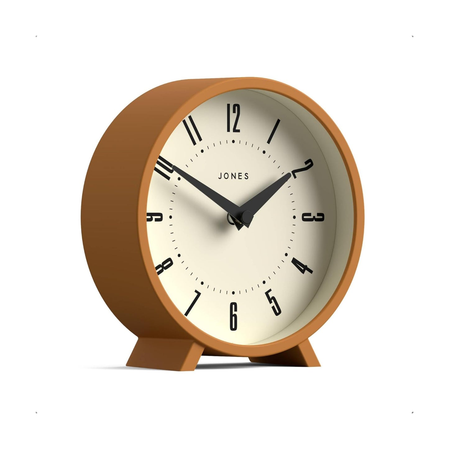 JONES CLOCKS® Venus Desk Clock | Modern Round Design | Mustard Yellow | Stylish Retro Look for Shelf, Table, Mantel or