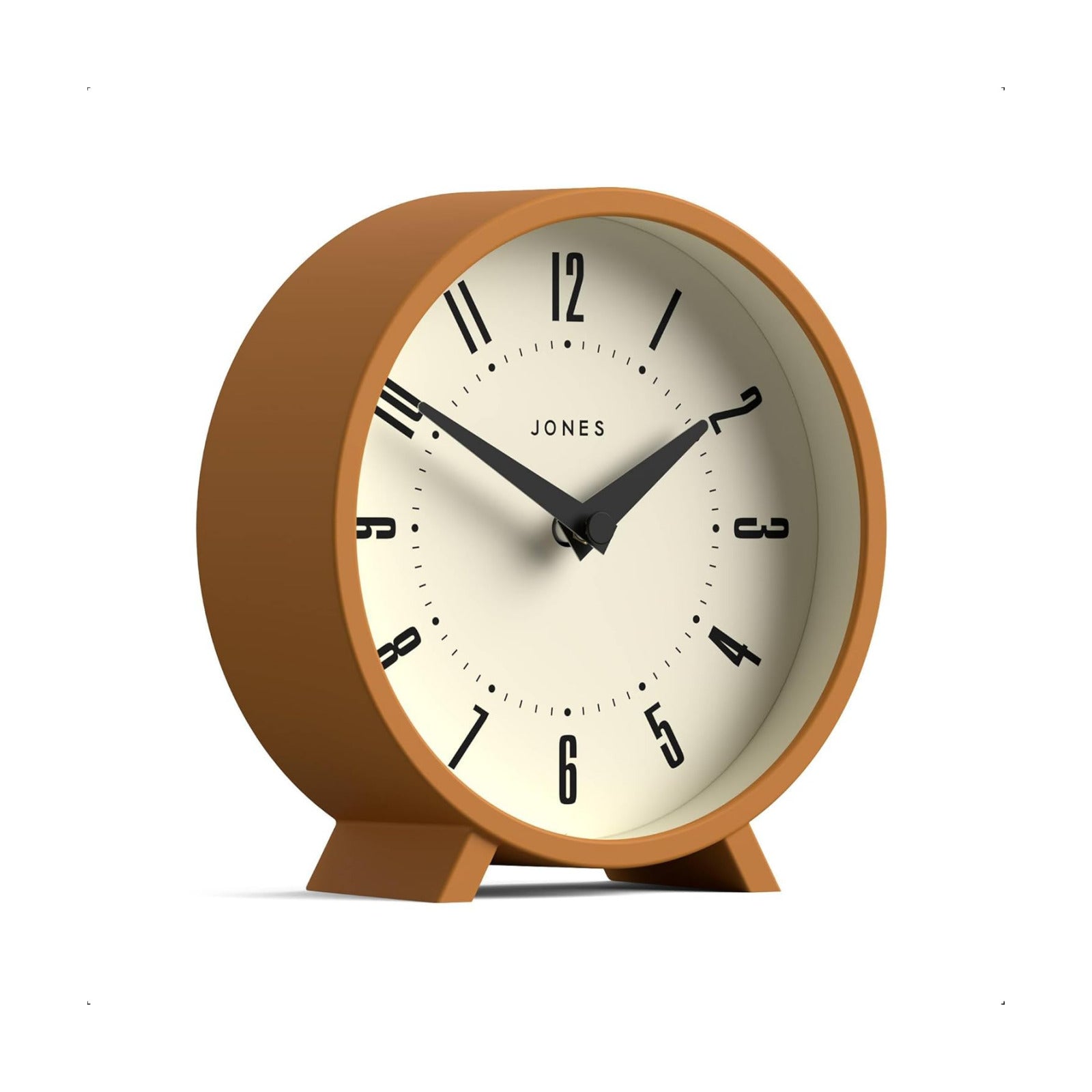 JONES CLOCKS® Venus Desk Clock | Modern Round Design | Mustard Yellow | Stylish Retro Look for Shelf, Table, Mantel or