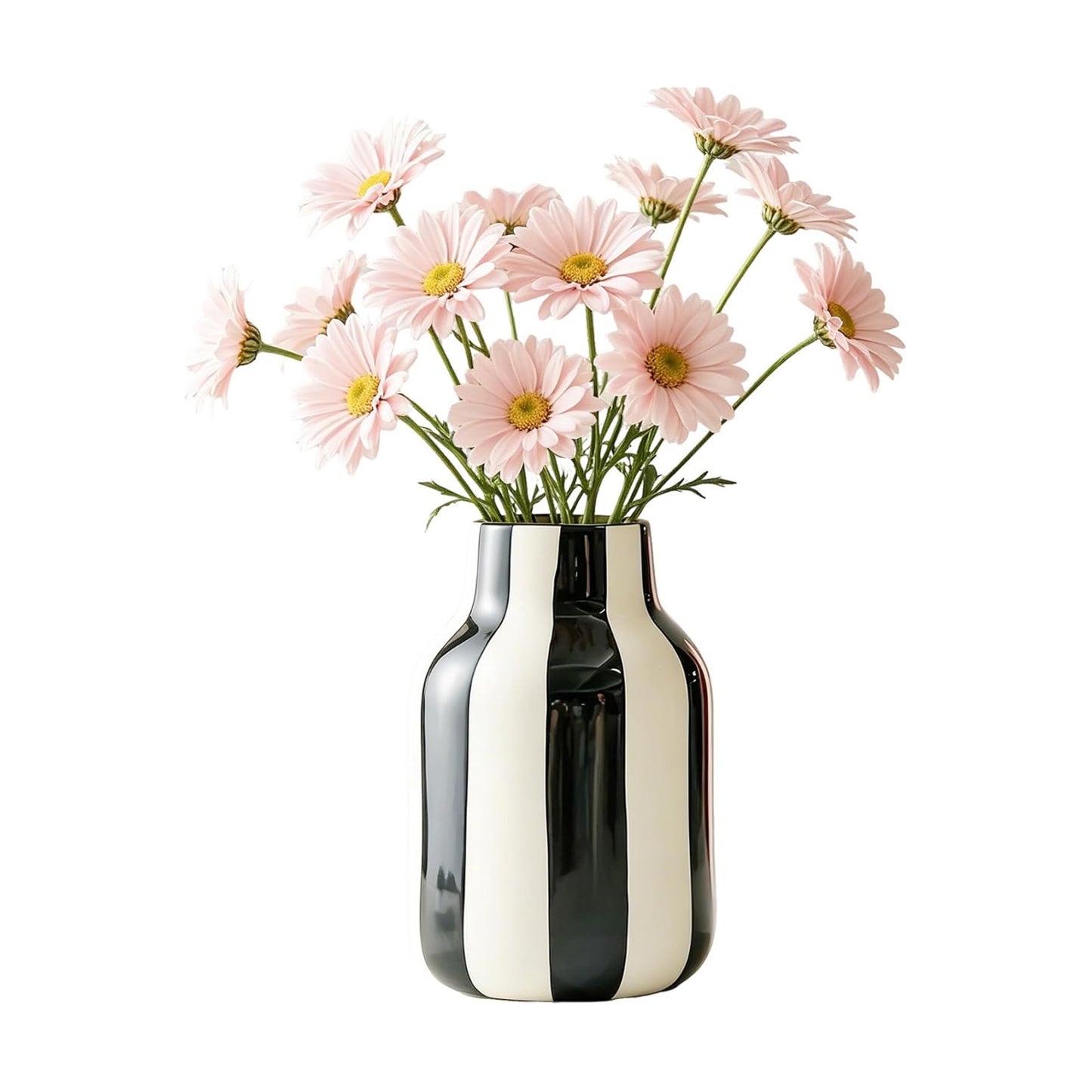 White Striped Ceramic Vase / Black