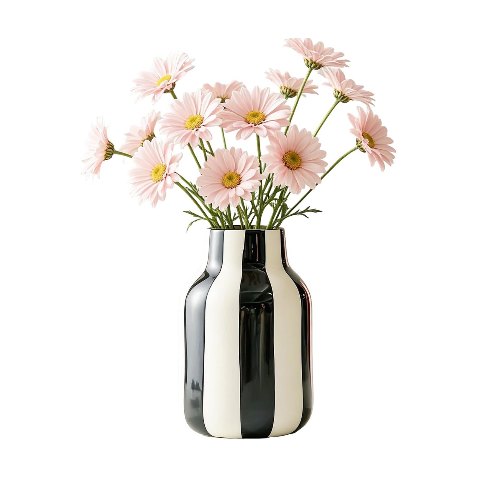 White Striped Ceramic Vase / Black