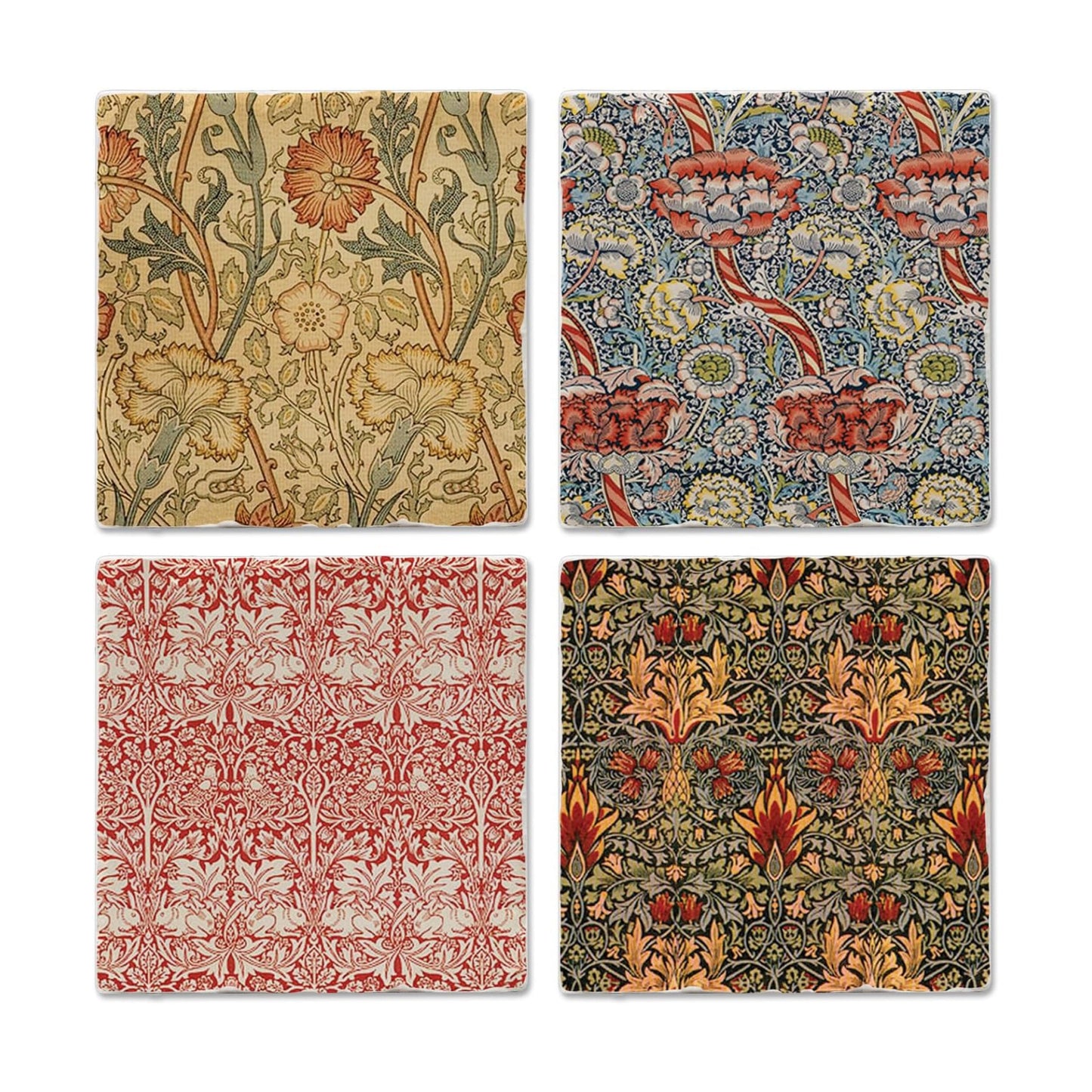 Thirstystone Assorted Tumbled Tile Stone Coasters / William Morris Textiles / Set of 4