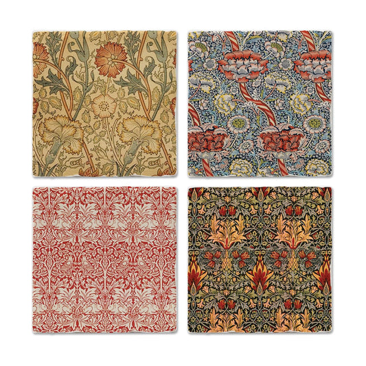 Thirstystone Assorted Tumbled Tile Stone Coasters / William Morris Textiles / Set of 4