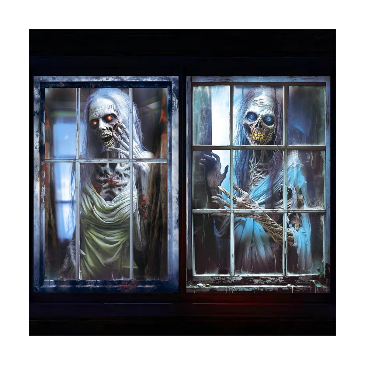 DIYASY 2 Pcs Halloween Window Cover, Scary Ghost Curtain Halloween Decorations for Hoom Indoor Outdoor Party Décor Wall Door Covers Posters Silhouette
