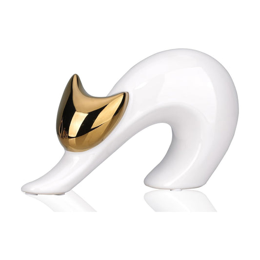 Abstract Stretching Cat Statue for Modern Home Decor / White