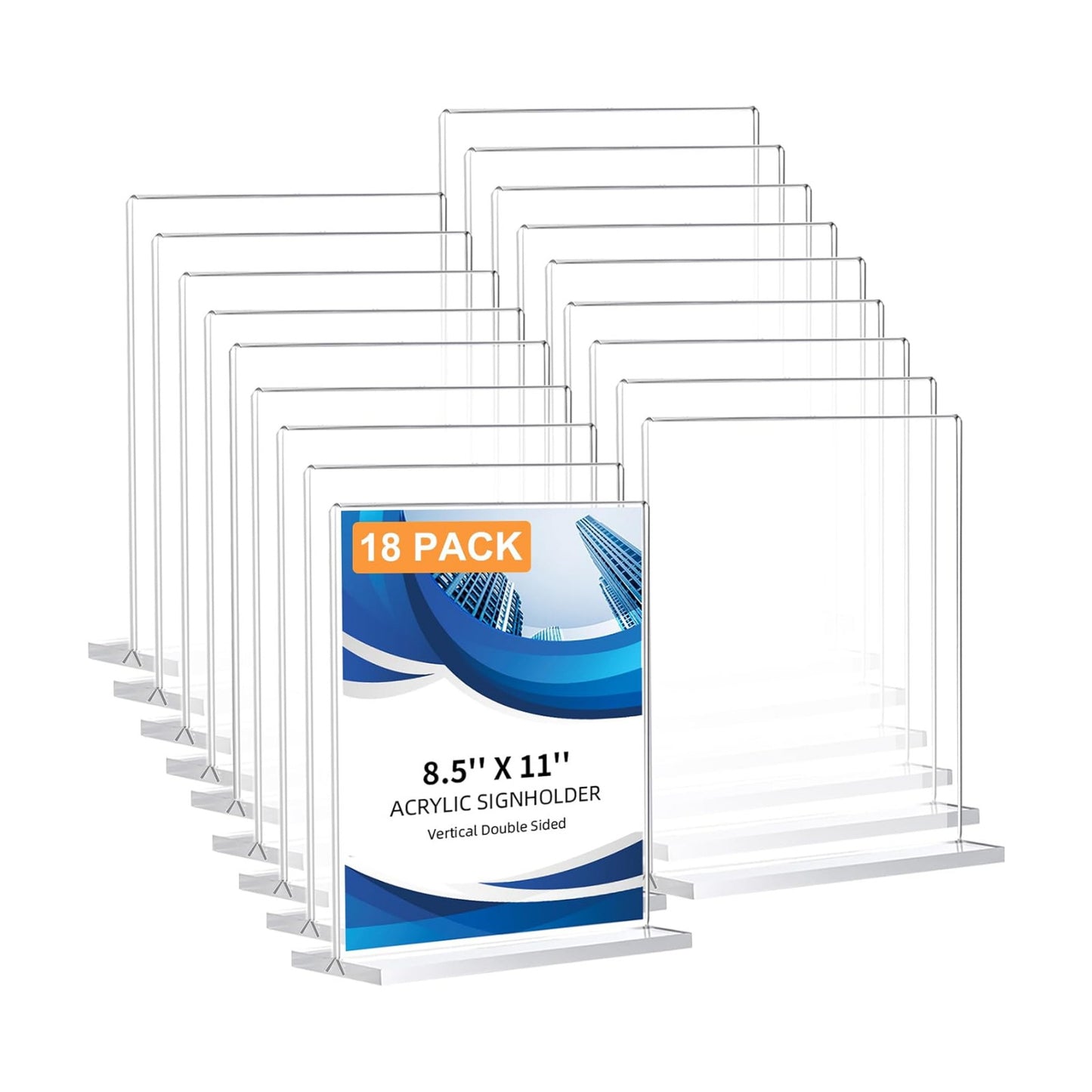 Acrylic Sign Holder / 8.5 x 11 / Vertical / Clear / Set of 18